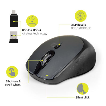 Image 3 for Port Connect Silent 1600DPI 3 Button Wireless Mouse - Black