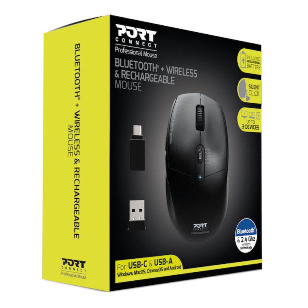 Image 3 for Port Connect 2.4GHz Wireless Bluetooth® Rechargeable Mouse PRO
