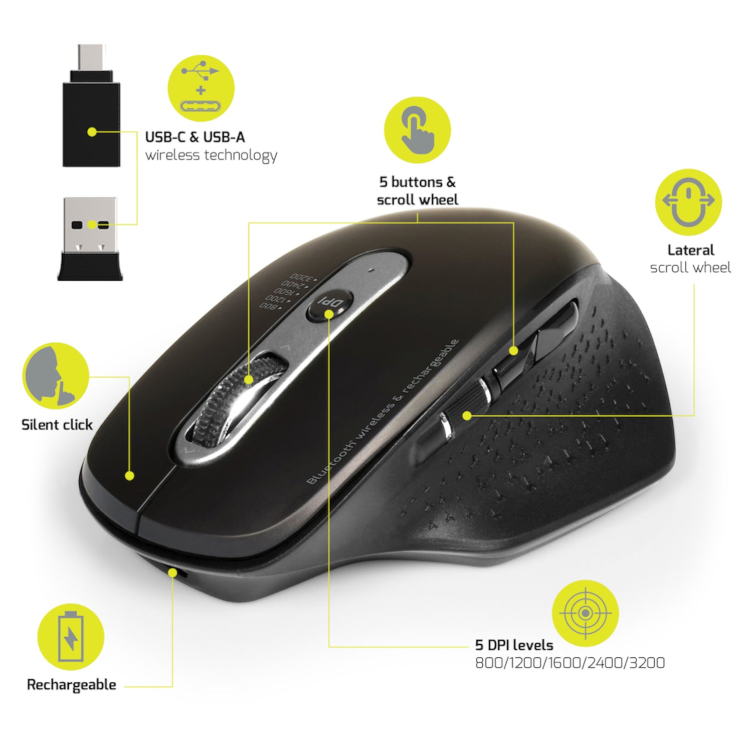 Image 3 for Port Connect Bluetooth Wireless and Rechargeable Executive Mouse - Black