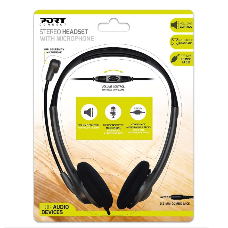 Image 1 for Port Stereo Headset with Mic with 1.2m Cable|1 x 3.5mm|Volume Controller - Black
