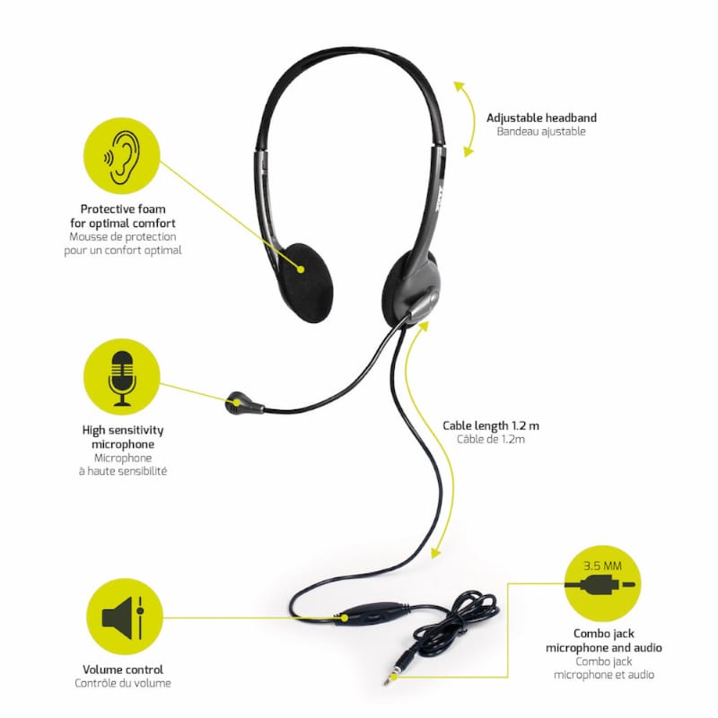 Image 5 for Port Stereo Headset with Mic with 1.2m Cable|1 x 3.5mm|Volume Controller - Black