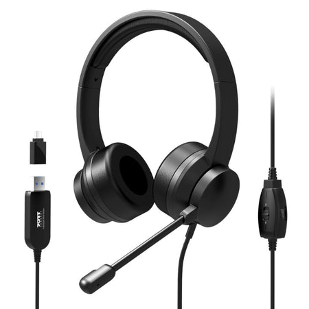 Image 6 for Port Connect USB Headset 1.8m Cable with Mic and Padded/Soft Cushions Black