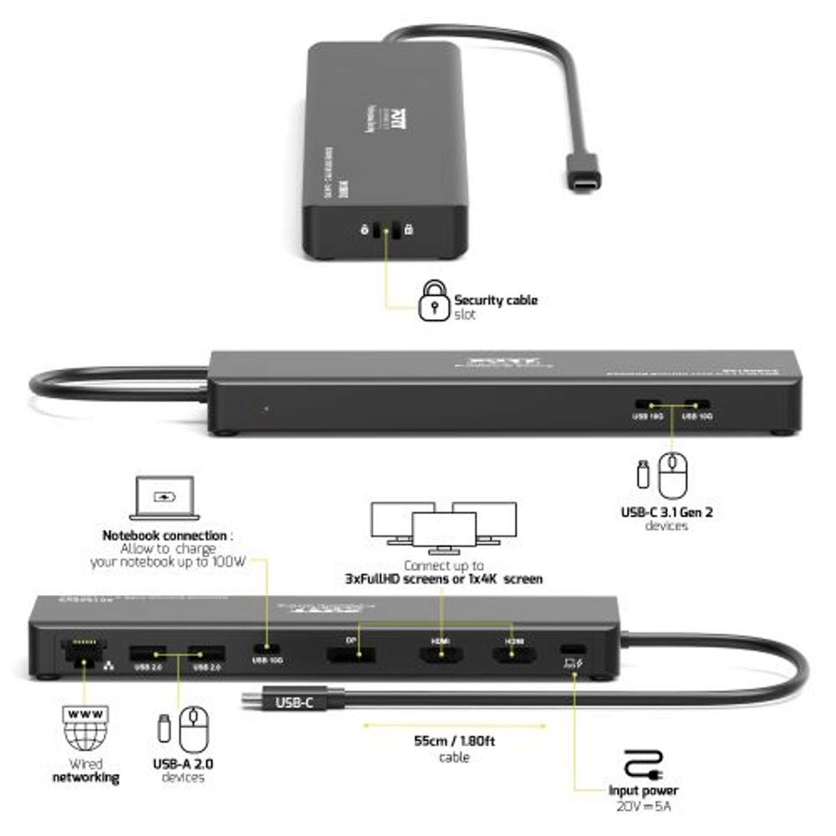 Image 5 for PORT Mobile docking station 1 X 4K USB-C 9 devices 100W