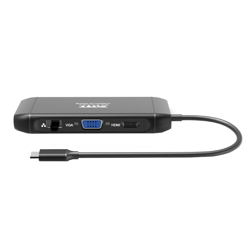 Image 1 for Port USB Type-C 4 x USB3.1|1 x Aux|Micro+SD Card Reader|1 x RJ45|1 x HDMI|1 x VGA|1 x Type-C PD Dock 100W - Black