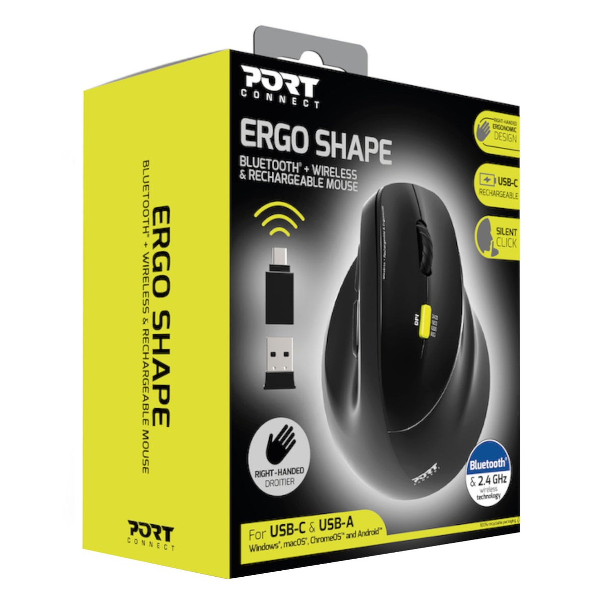 Image 7 for Port Connect Ergo Shape Bluetooth Rechargeable Mouse