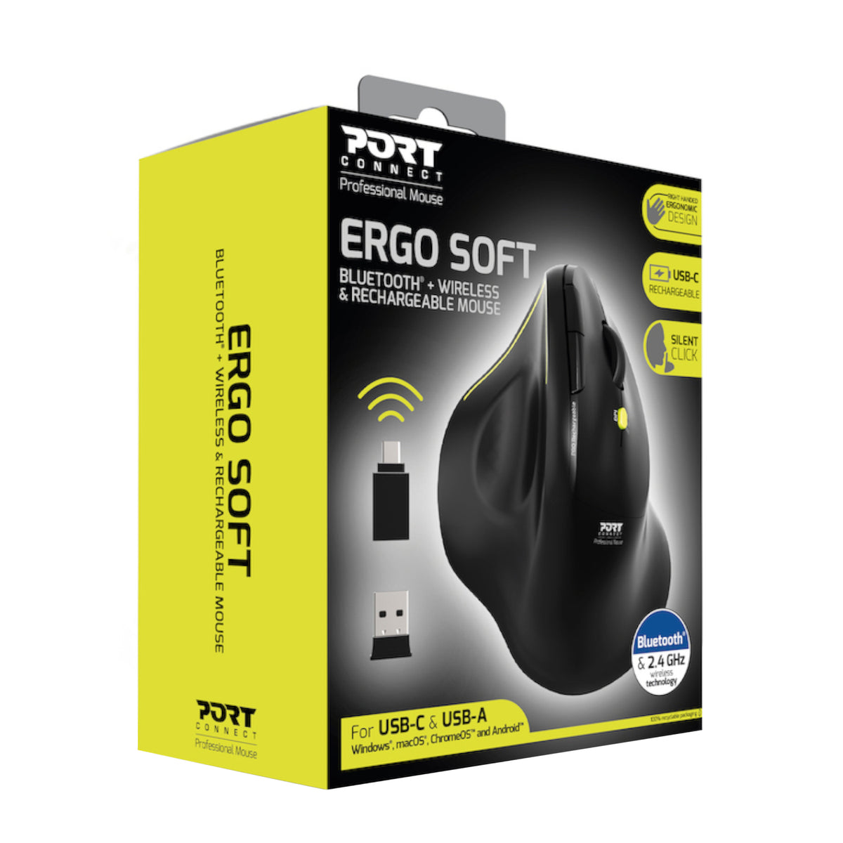 Image 3 for Port Connect 2.4GHz Wireless ERGO SOFT Bluetooth Rechargeable Mouse