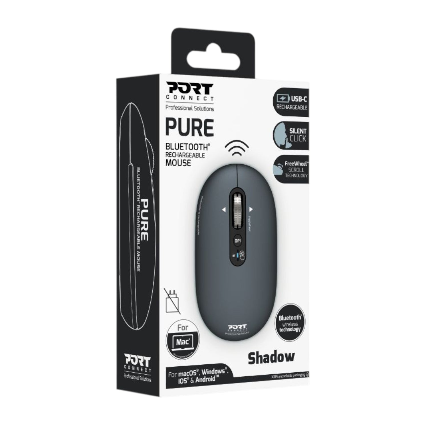 Image 5 for Port Connect PURE MAC Rechargeable Wireless and Bluetooth Mouse - Shadow