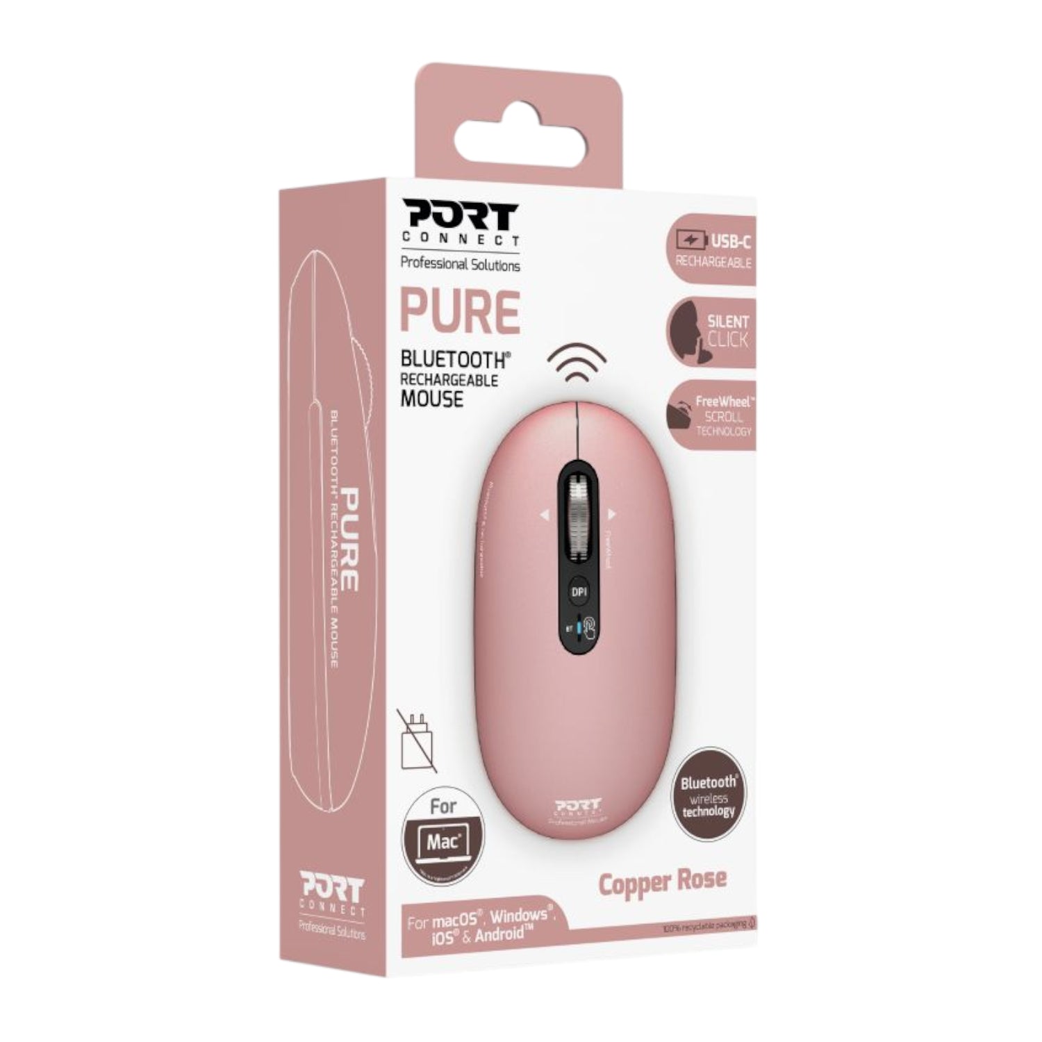 Image 5 for Port Connect PURE MAC Rechargeable Wireless and Bluetooth Mouse - Copper Rose