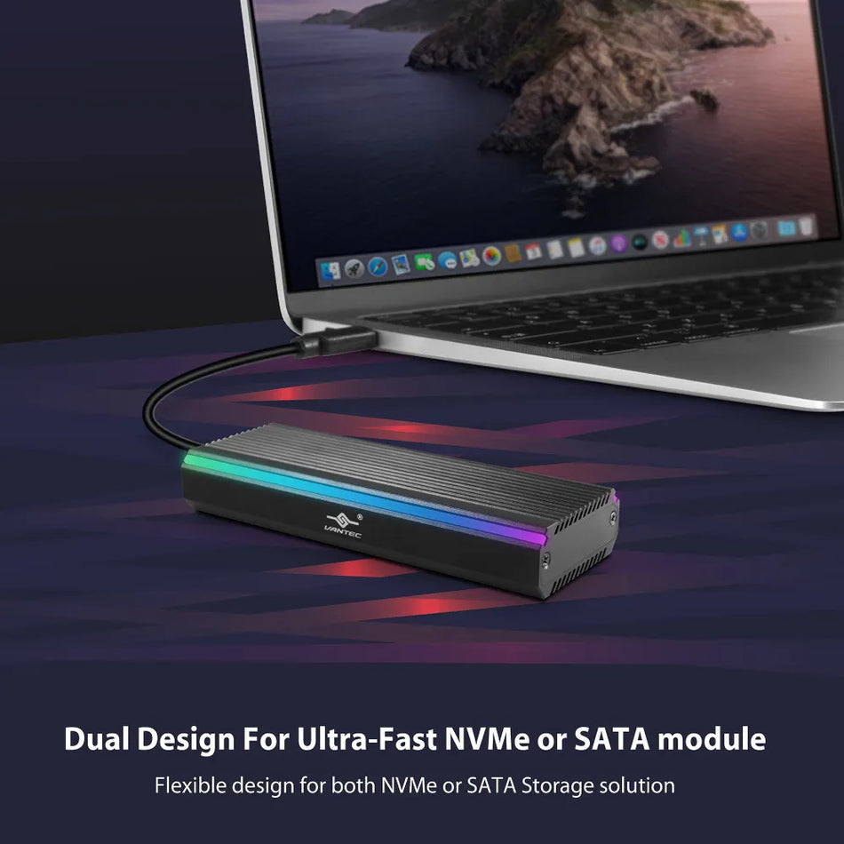 Image 1 for Vantec M.2 NVMe and SATA SSD to USB Adapter with RGB
