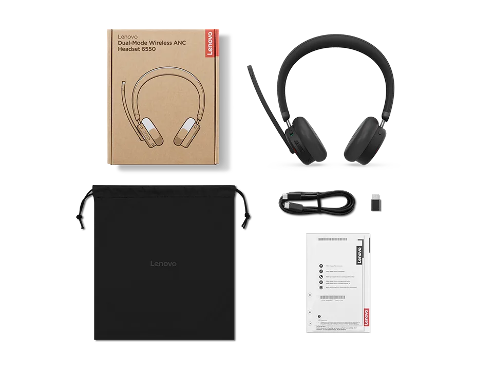 Image 7 for LENOVO Dual-Mode Wireless ANC Headset 6550BT 5.3Wireless USB-C ReceiverNoise CancellationTravel Pouch  3yr Carry In