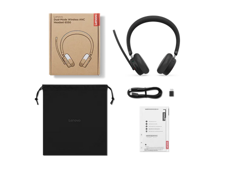 Image 7 for LENOVO Dual-Mode Wireless ANC Headset 6550BT 5.3Wireless USB-C ReceiverNoise CancellationTravel Pouch  3yr Carry In