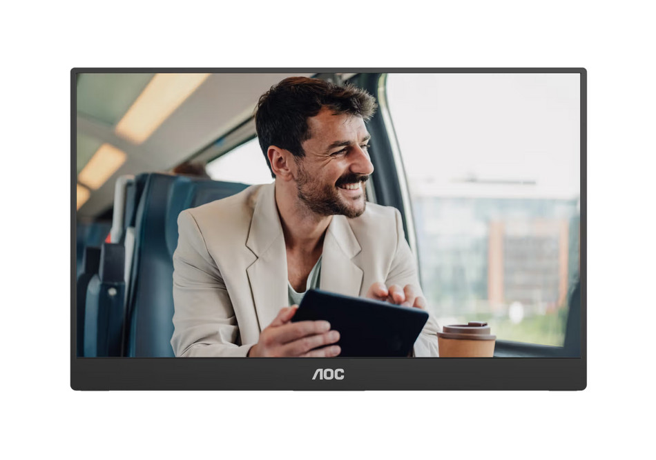 AOC 16T20E2 15.6" Portable Monitor - Dual USB-C Powered, IPS FHD 1920x1080 60Hz, Mini HDMI, 230nits, VESA Mount, Smart Cover, 3 Year Warranty