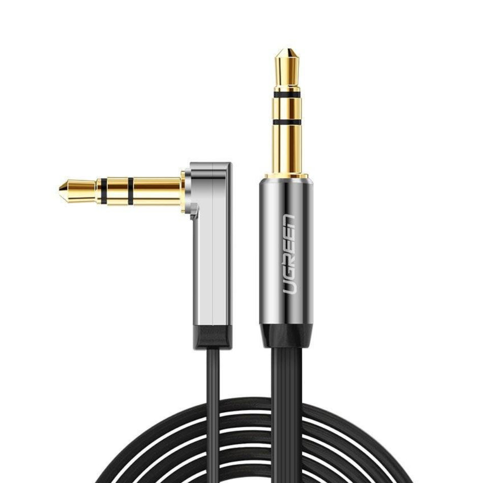 Image 1 for UGREEN AV119 Right-angled 3.5mm Flat Aux Cable 1.5m - Black/Silver