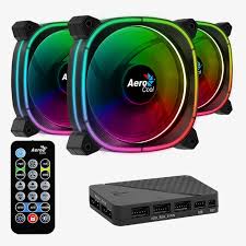 AeroCool Astro 12 Pro 120mm ARGB Fan Pack - 3 Black Fans with H66F RGB Hub and Remote Control