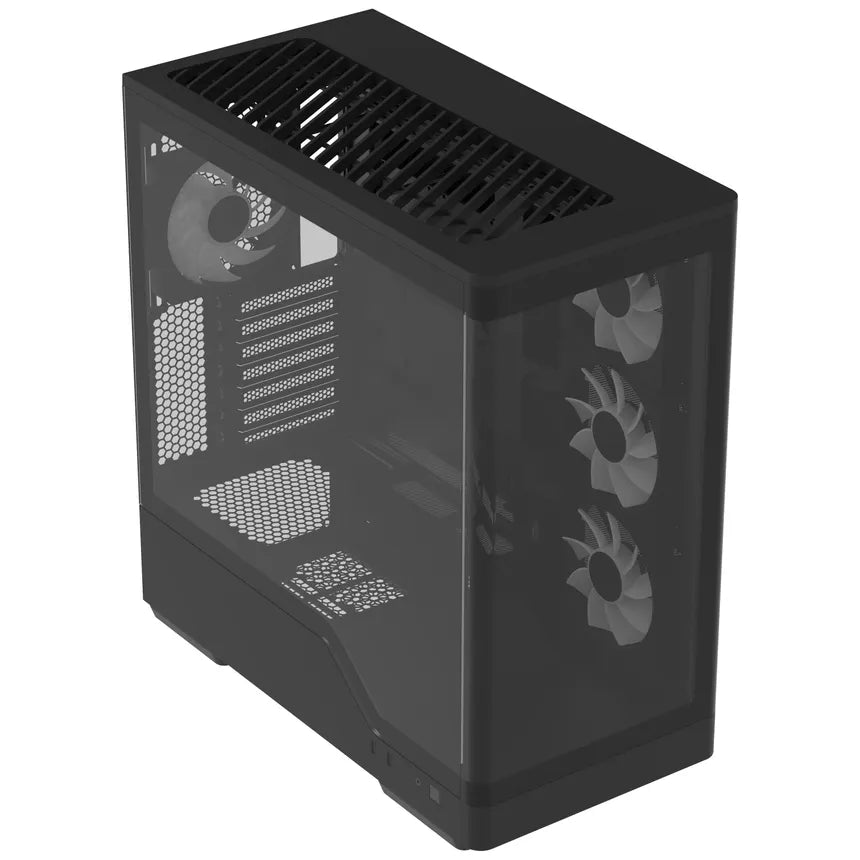 Aerocool P500A Black Mid tower case - Includes 120mm ARGB Fan x 4 and 4-port ARGB control hub - ATX - 3x 2.5 or 2x3.5 - 360m