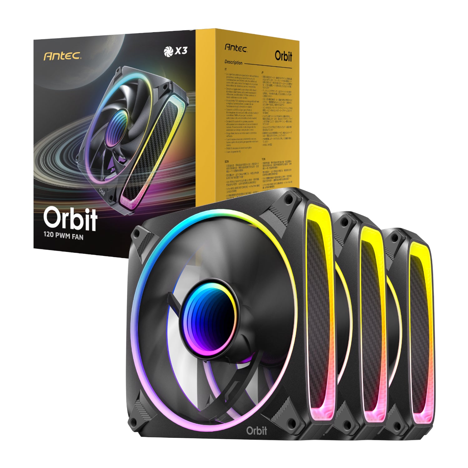 Image 1 for Antec ORBIT PWM 120mm ARGB Fan 3 Pack - Black