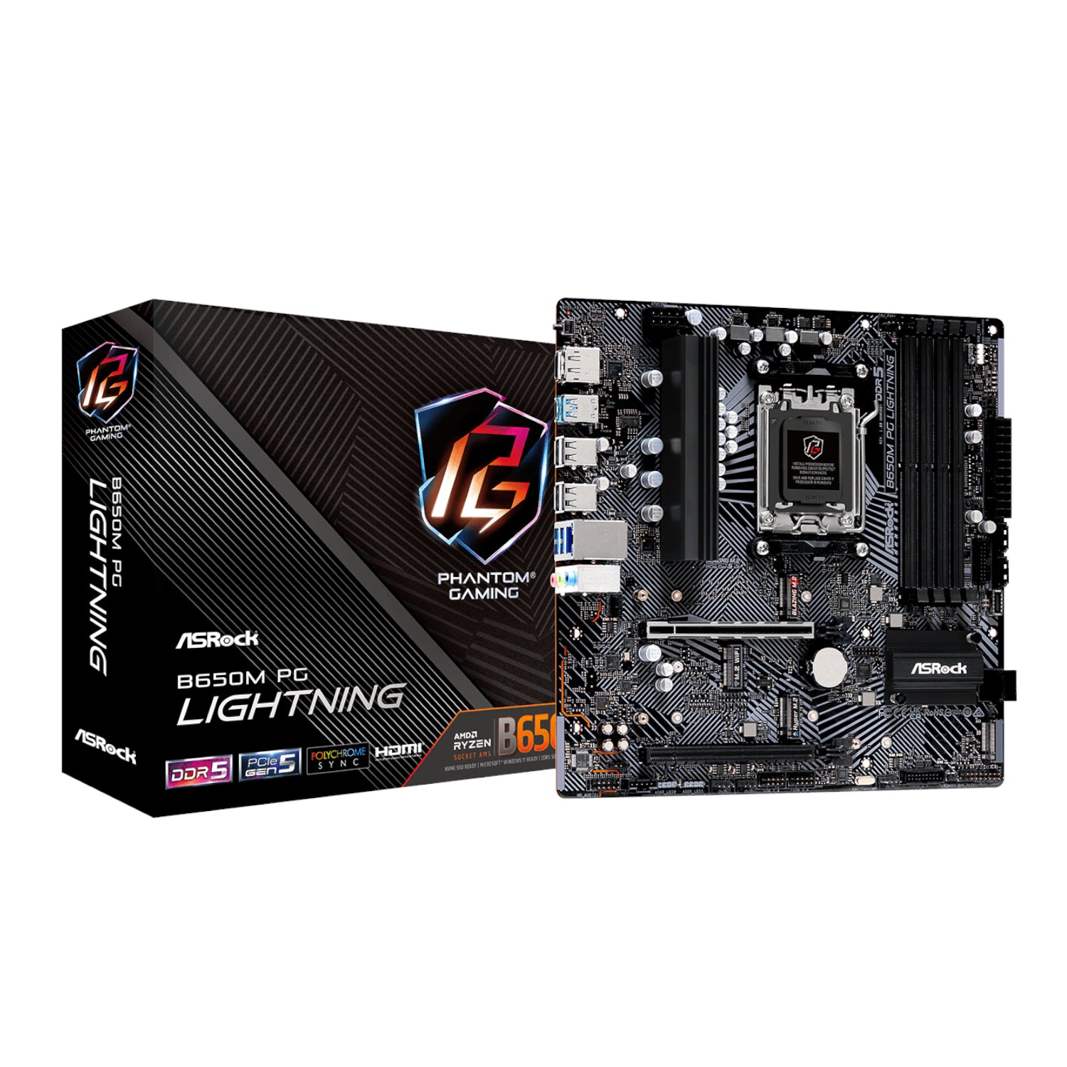 Image 1 for ASRock B650M PG Lightning AMD AM5 Micro ATX Motherboard