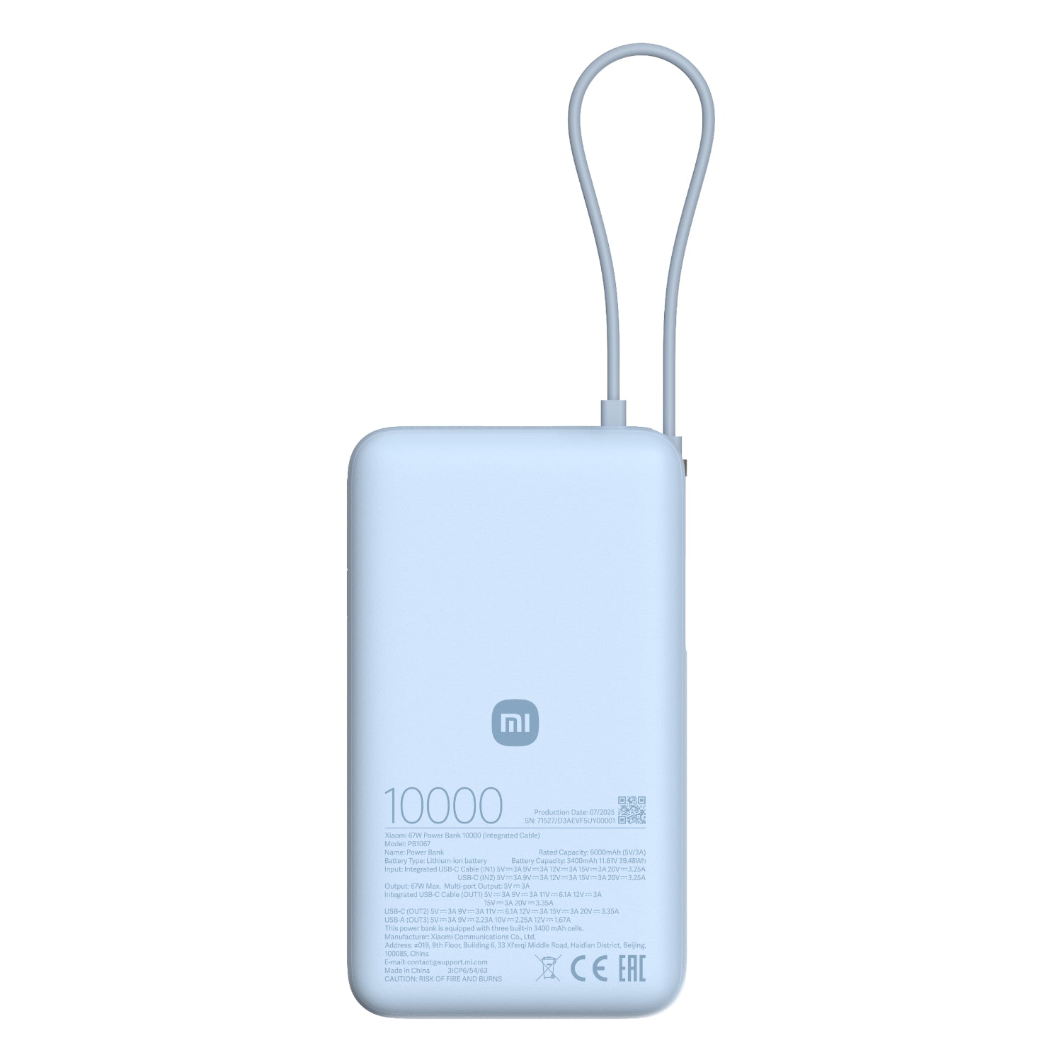 Image 1 for Xiaomi 67W Power Bank 10000mAh (Integrated Cable) - Ice Blue