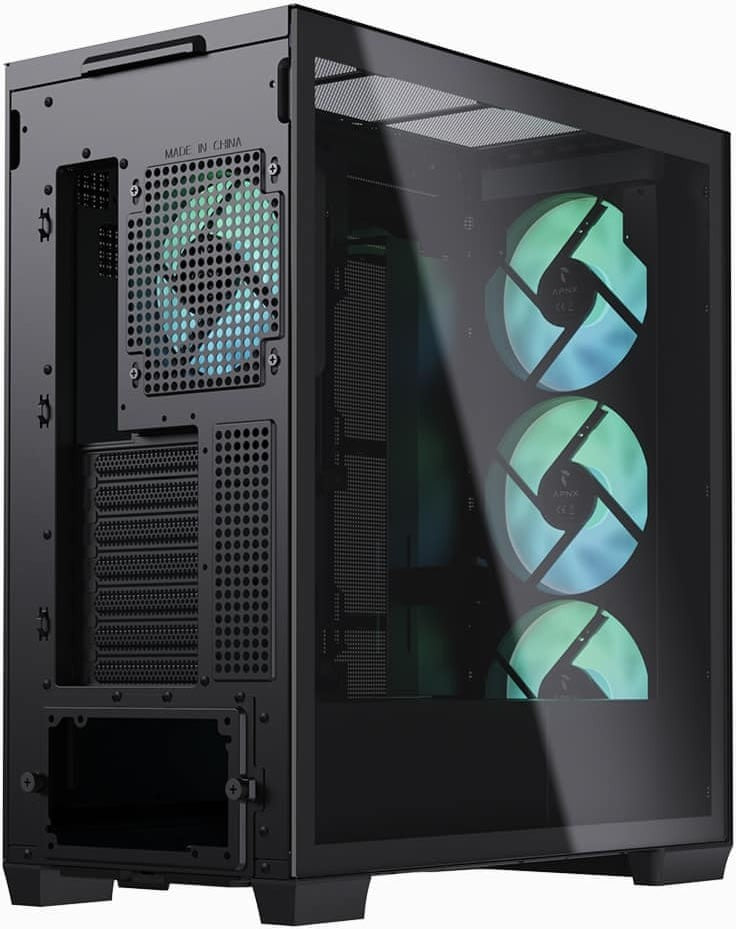 APNX C1-R Premium Black Mid-Tower ATX PC Case - 4x PWM ARGB Fans Included, 3x 2.5" or 3x 3.5" Drive Support, 360mm Radiator Compatible, BTF Ready