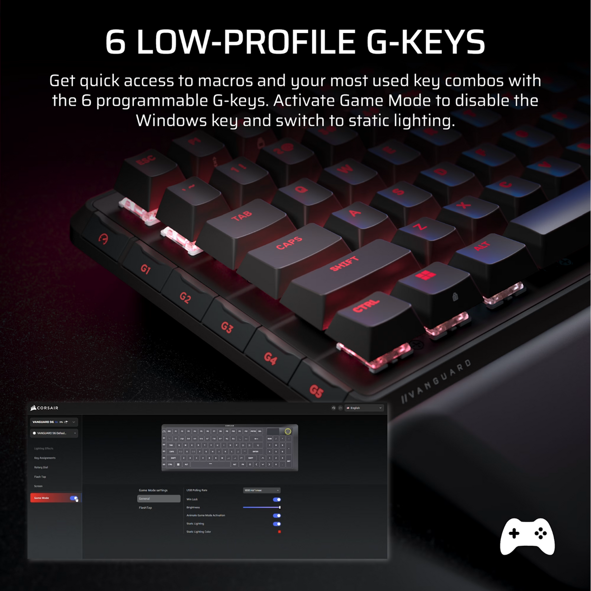 Image 5 for Corsair VANGUARD 96 Mechanical Gaming Keyboard, CORSAIR MLX Plasma - Black