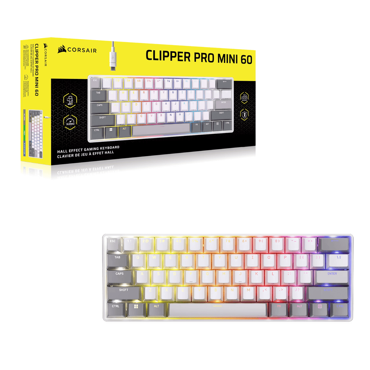 Image 7 for Corsair CLIPPER PRO MINI 60 Hall Effect Gaming Keyboard – White