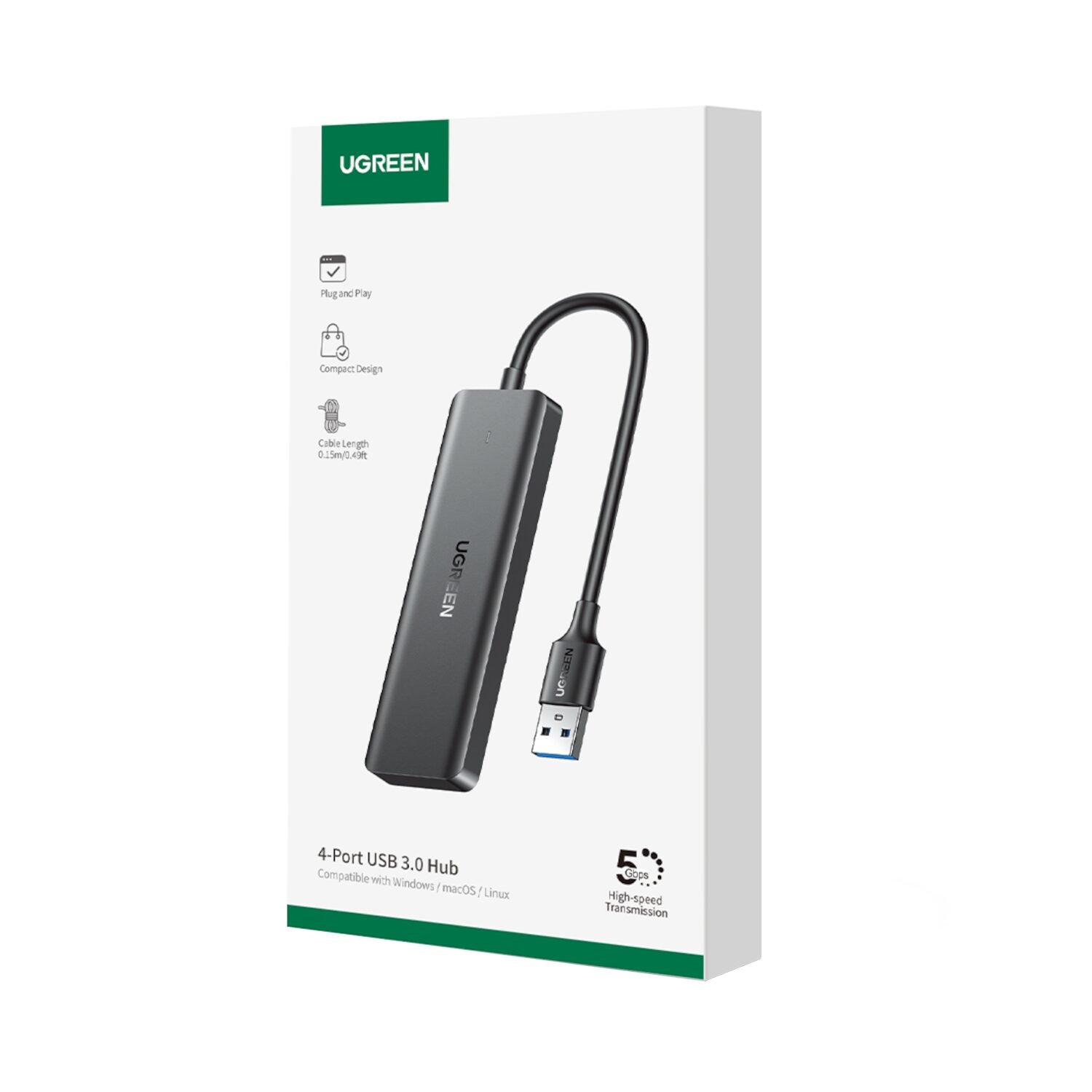 Image 5 for UGREEN 4-in-1 USB 3.0 Hub - High-Speed 5Gbps Data Transfer - Grey