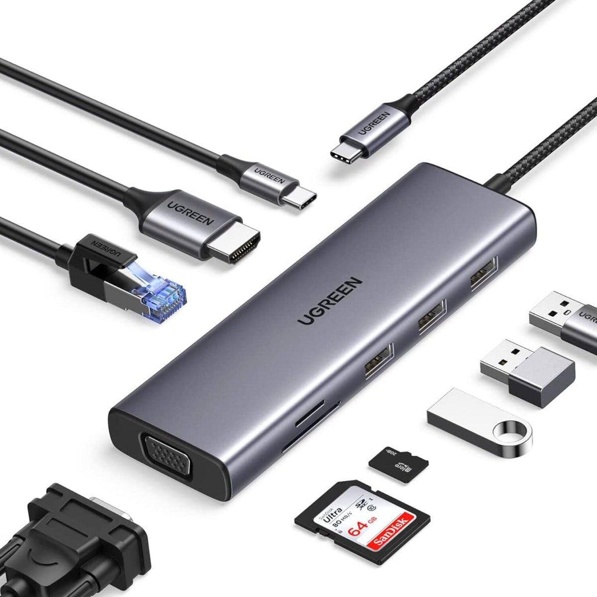 Image 2 for UGREEN 9-in-1 Type-C Hub | HDMI | VGA | LAN | SD/TF | 100W PD | USB3.0