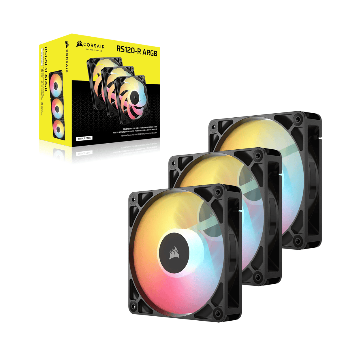 Image 4 for Corsair RS120-R ARGB 120mm PWM Reverse Fans Triple Pack - Black