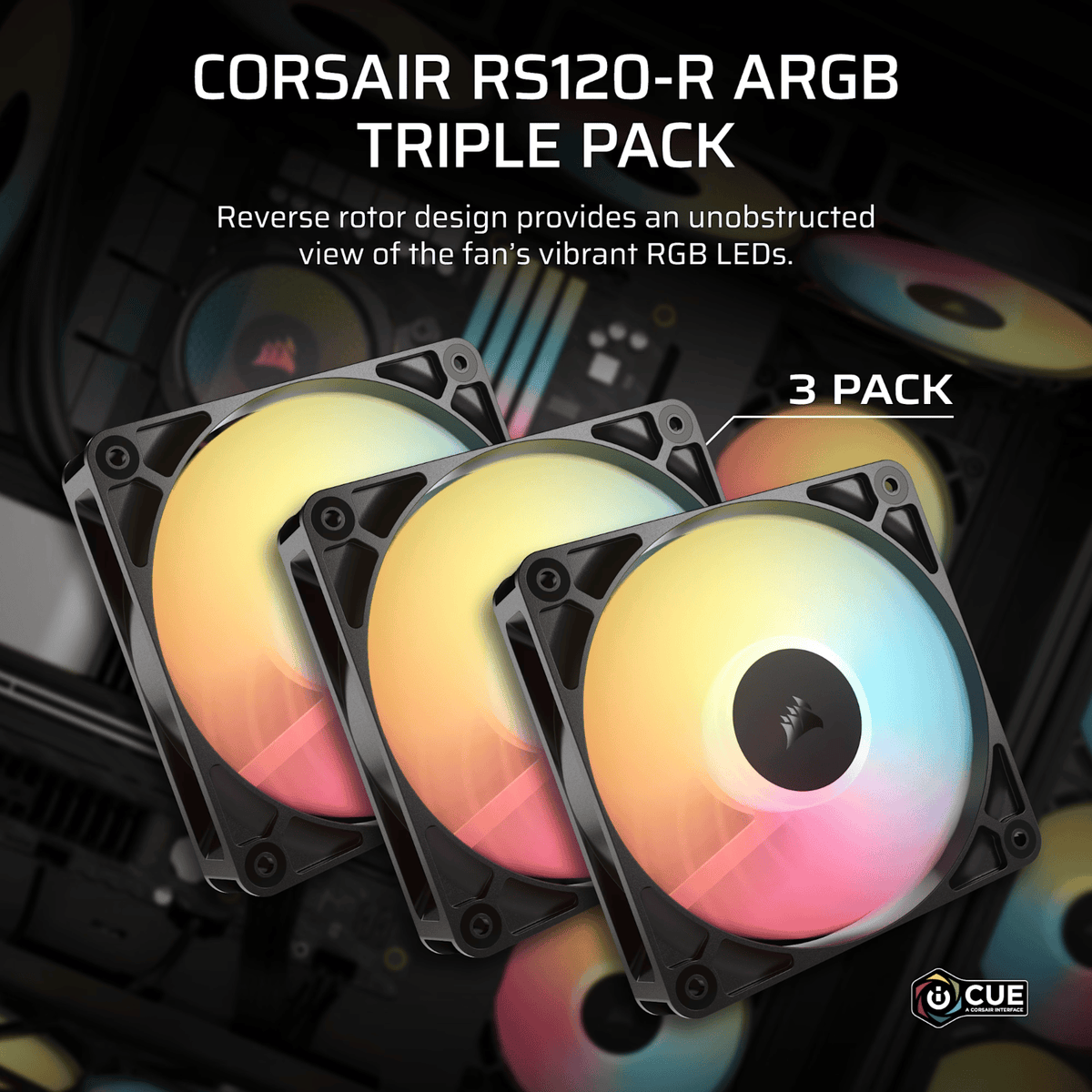 Image 5 for Corsair RS120-R ARGB 120mm PWM Reverse Fans Triple Pack - Black