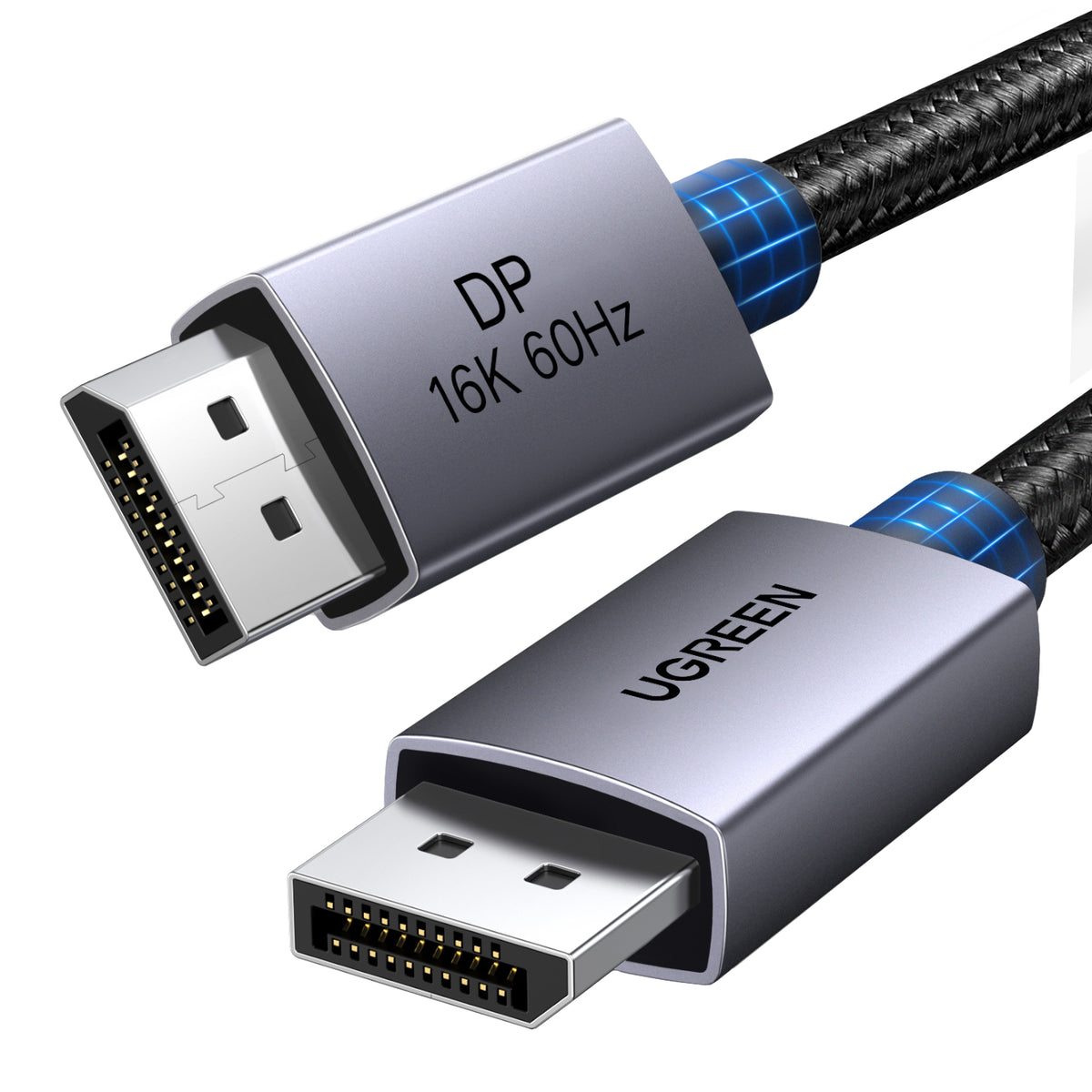 Image 1 for UGREEN DP131 DisplayPort 2.1 Braided Cable 1M ( 80Gbps | 16K | 60Hz ) - Black/Grey