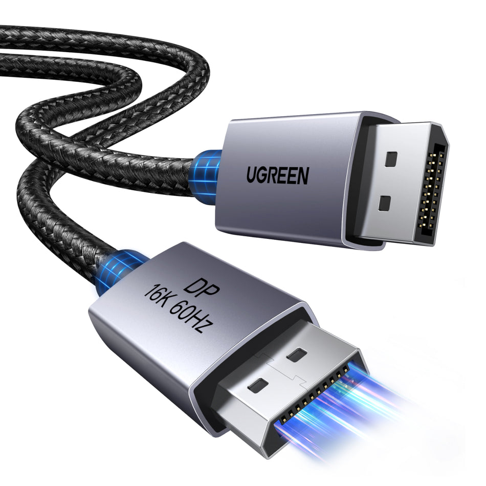 Image 2 for UGREEN DP131 DisplayPort 2.1 Braided Cable 1M ( 80Gbps | 16K | 60Hz ) - Black/Grey
