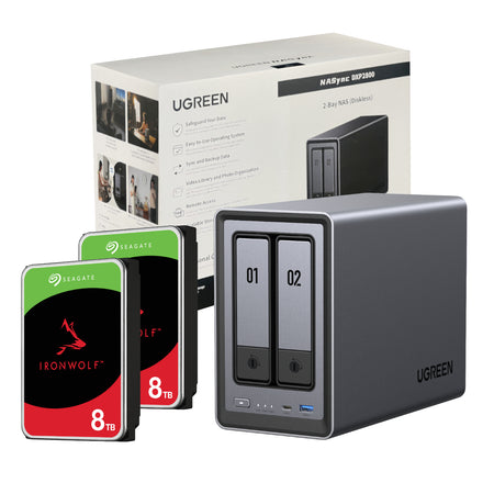 Image 1 for UGreen NASync DXP2800 2 Bay NAS with Seagate Ironwolf NAS 16TB SATA Hard Drive V2 Bundle (2x 8TB)