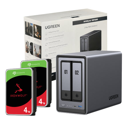 Image 1 for UGreen NASync DXP2800 2 Bay NAS with Seagate Ironwolf NAS 8TB SATA Hard Drive Bundle (2x 4TB)