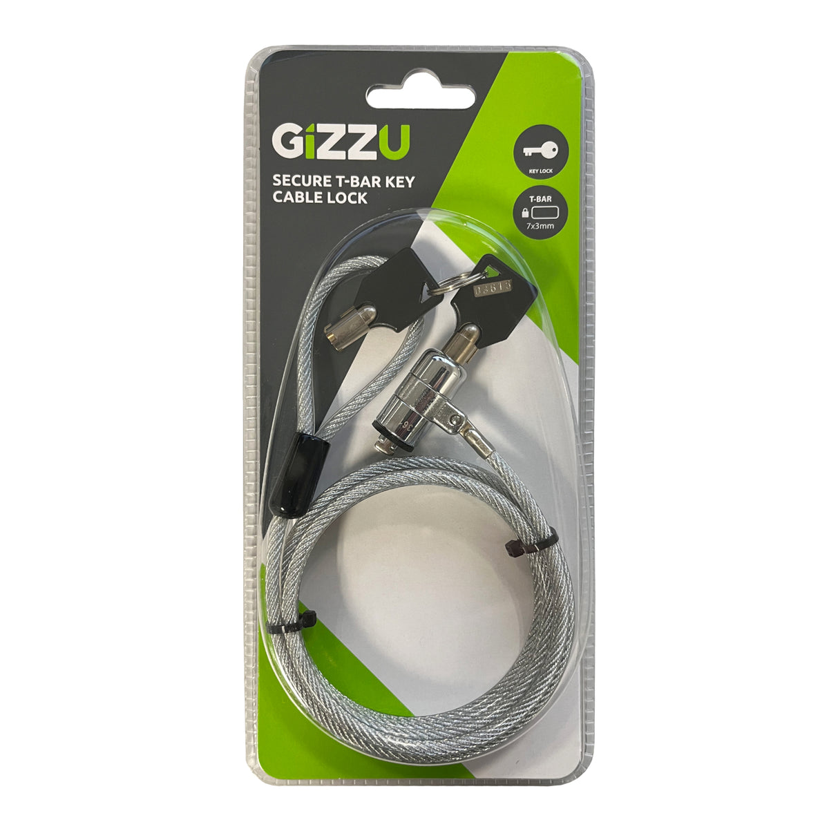 Image 2 for GIZZU 1.8m T-Bar Laptop Cable Lock Master Key Compatible