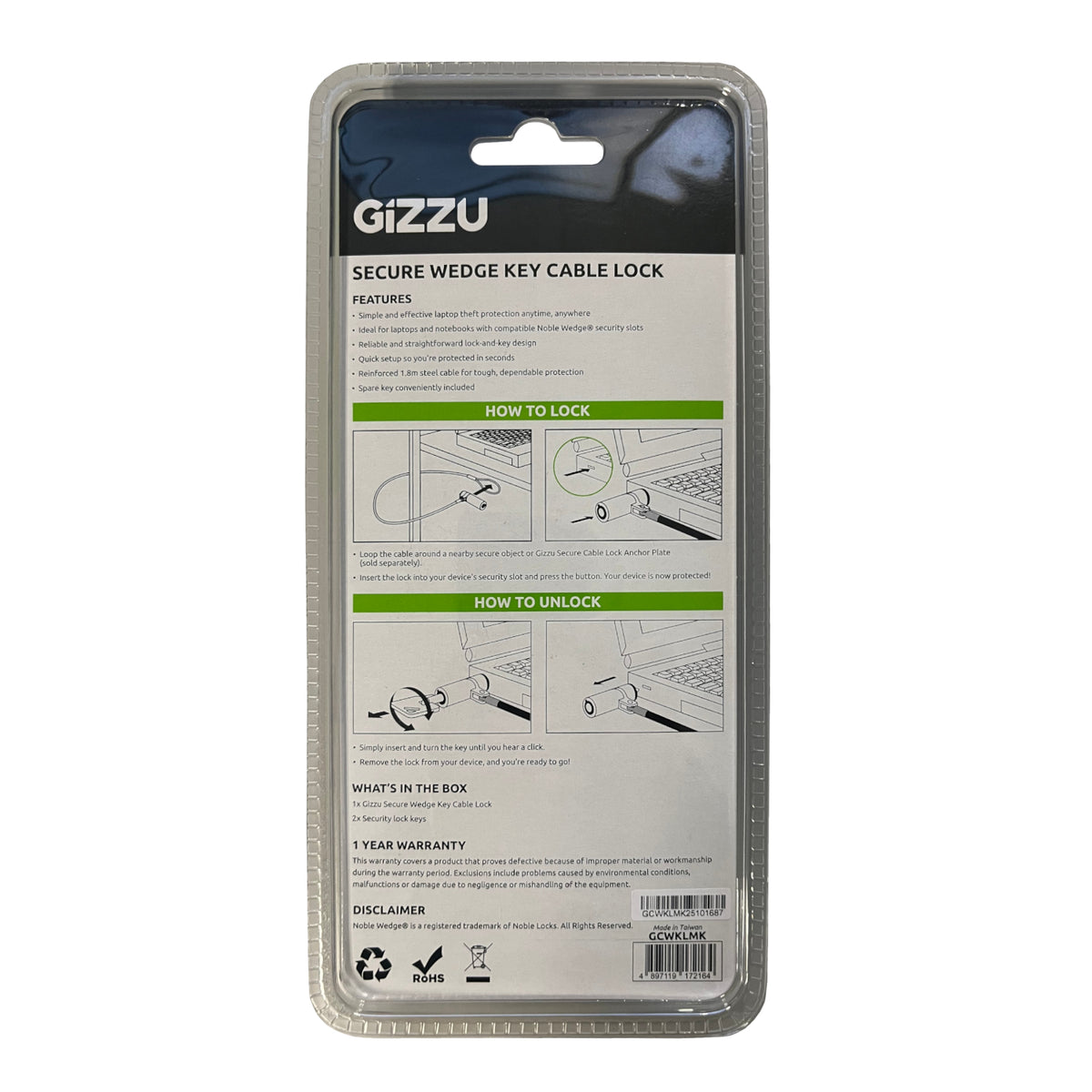 Image 3 for GIZZU 1.8m Wedge Cable Lock