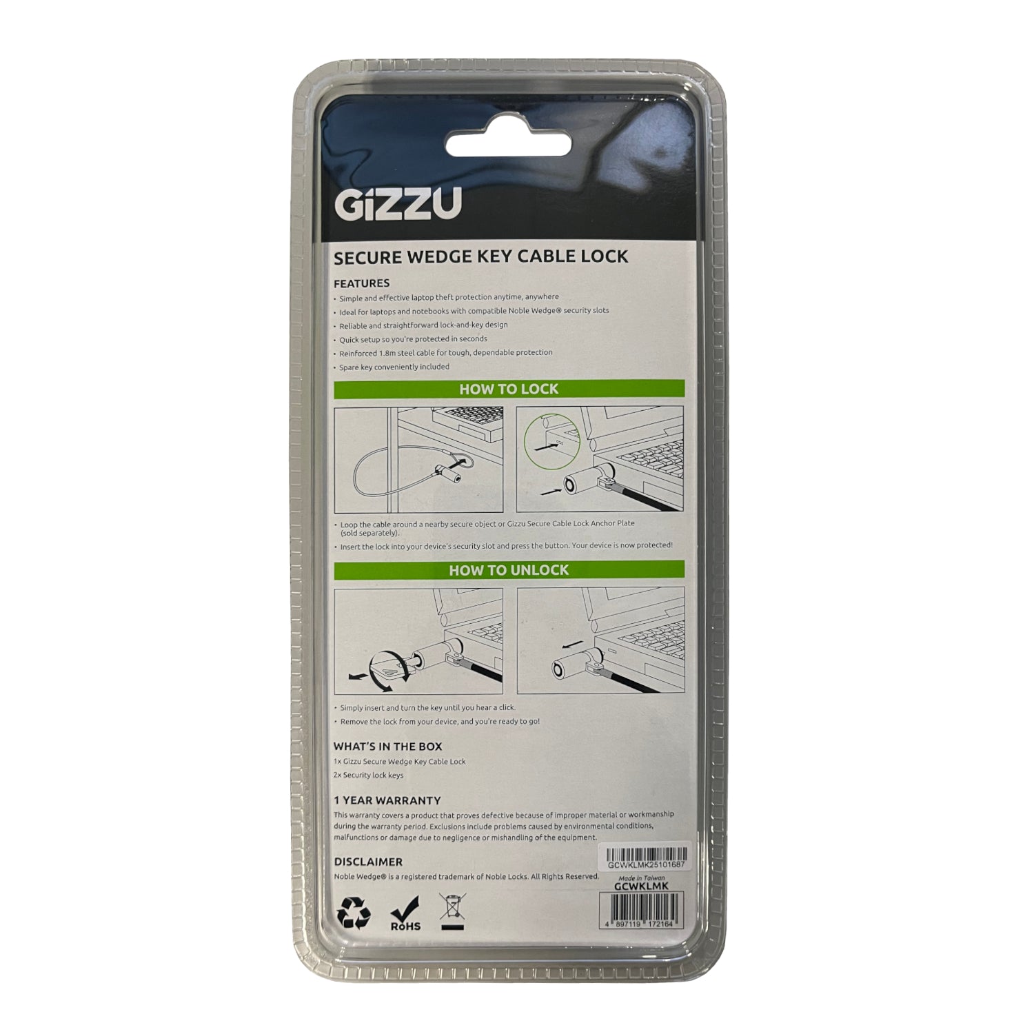 Image 3 for GIZZU 1.8m Wedge Cable Lock