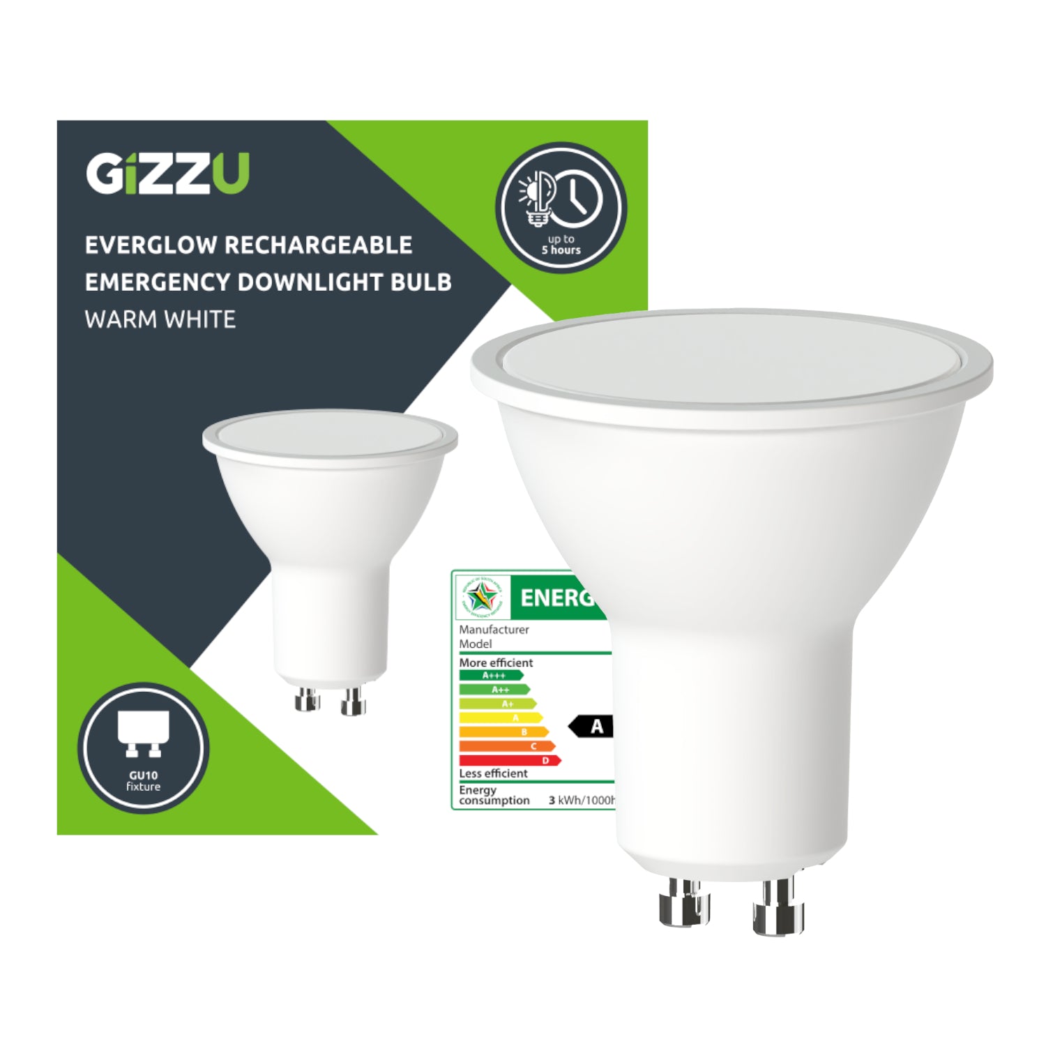 Image 1 for Gizzu Everglow Rechargeable Warm White Emergency Downlight Bulb