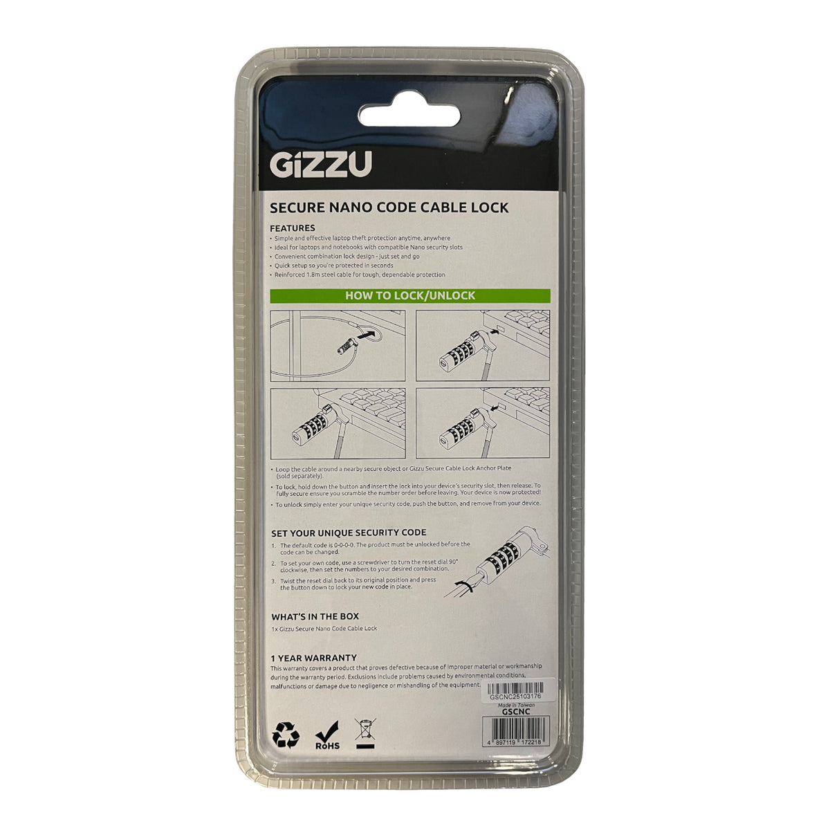 Image 3 for GIZZU 1.8m Nano Combination Lock Security Cable