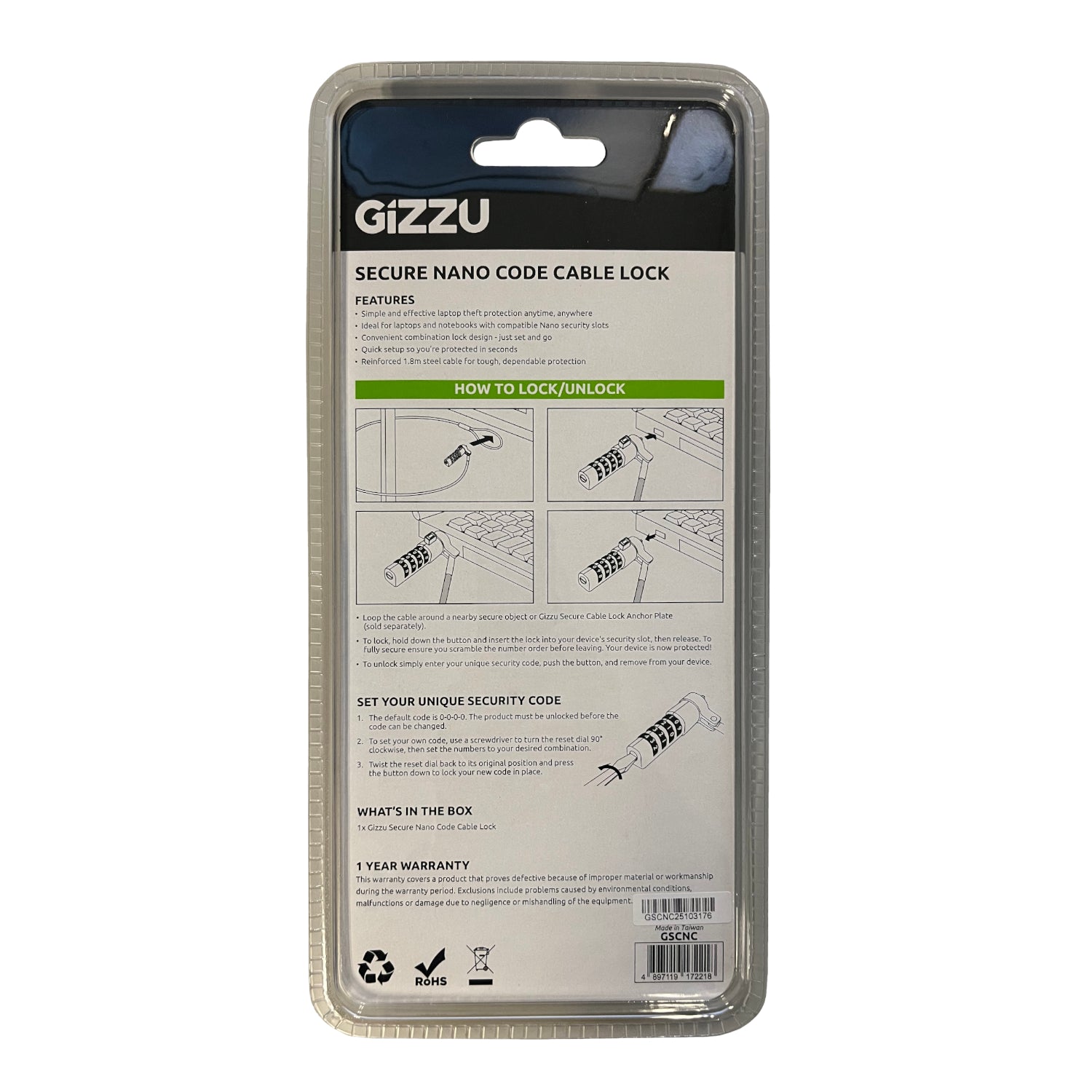 Image 3 for GIZZU 1.8m Nano Combination Lock Security Cable