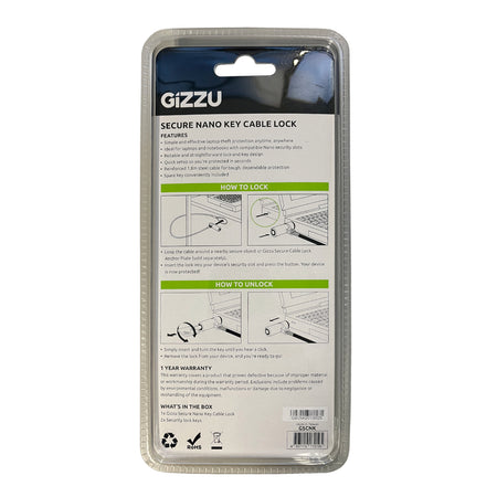 Image 3 for GIZZU 1.8m Nano Key Lock Security Cable with Key