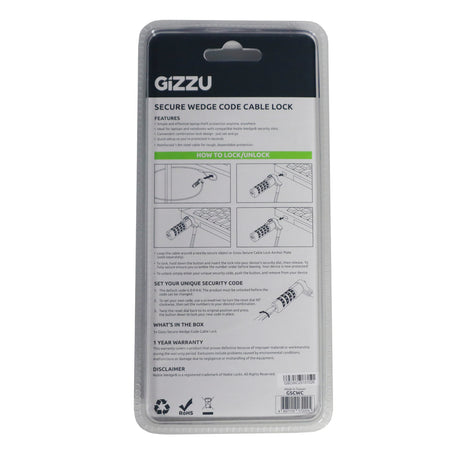 Image 3 for Gizzu Secure Wedge Code Cable Lock 1.8m