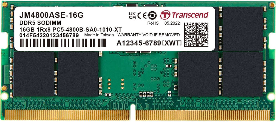 Transcend JetMemory 16GB DDR5-4800 SO-DIMM 1Rx8 CL40 Memory Module