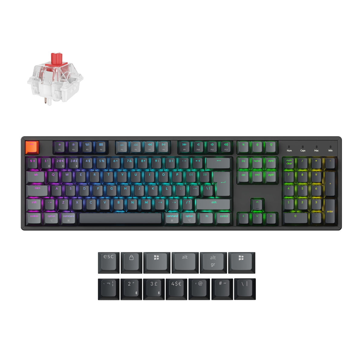 Image 1 for Keychron K10 QMK Full-size RGB Wireless Custom Mechanical Keyboard V.2 (Super RED Switch) – Black