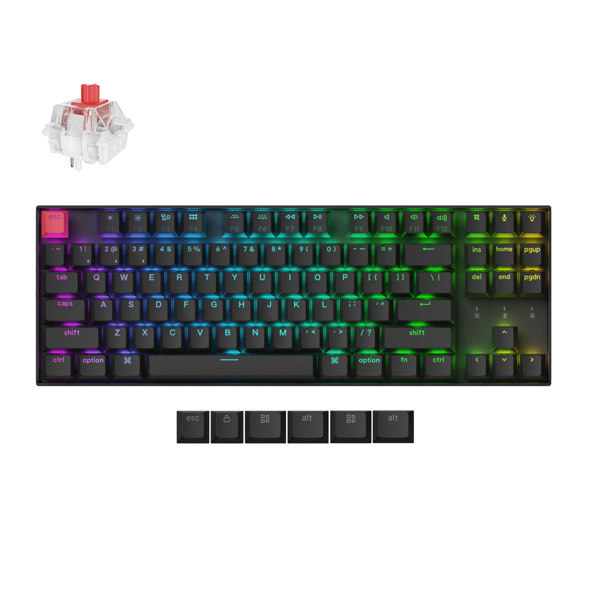 Image 1 for Keychron K8 QMK 80% TKL Wireless Mechanical Keyboard V2 Red Switches - Black