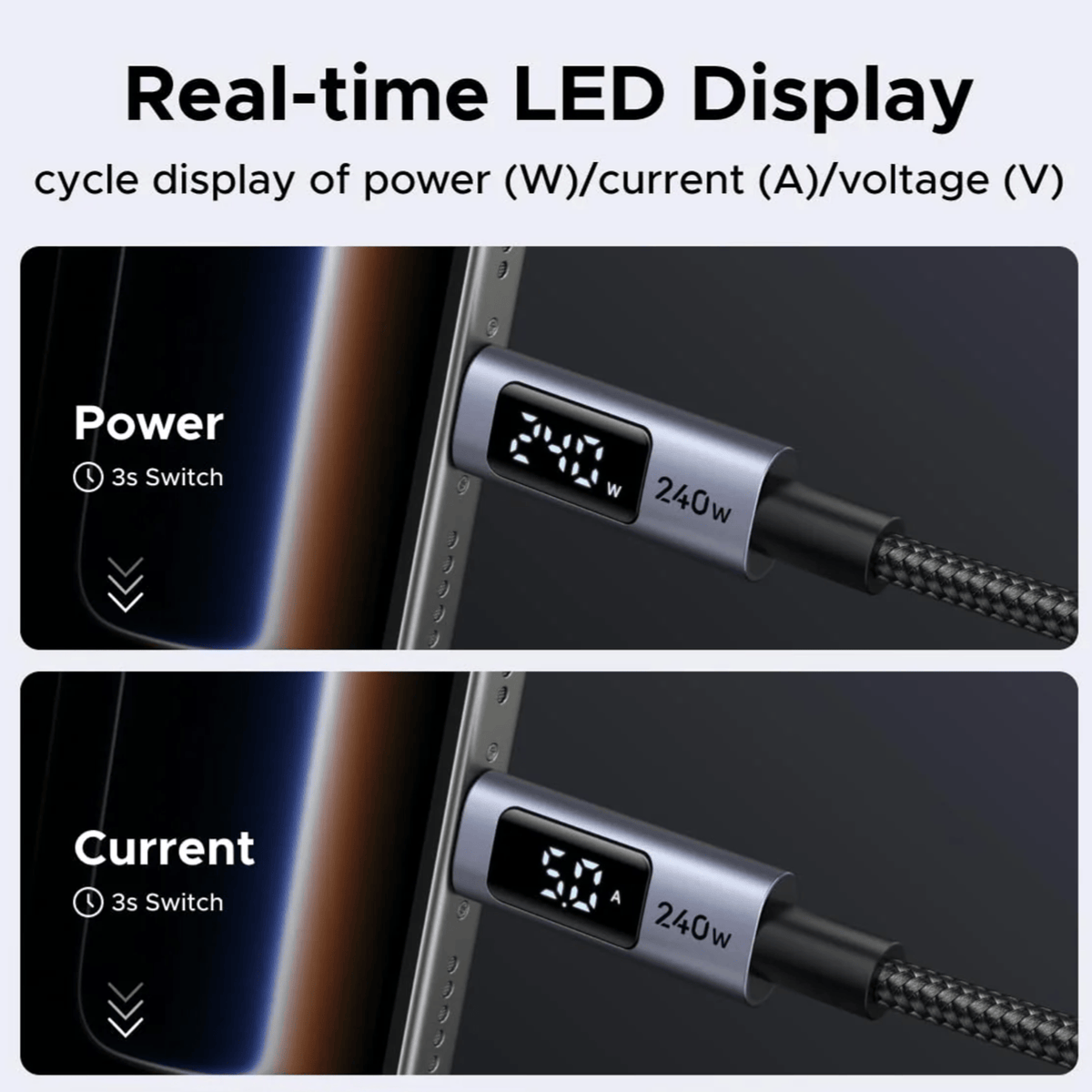 Image 4 for UGREEN 240W USB Type-C Cable with LED Display 2M