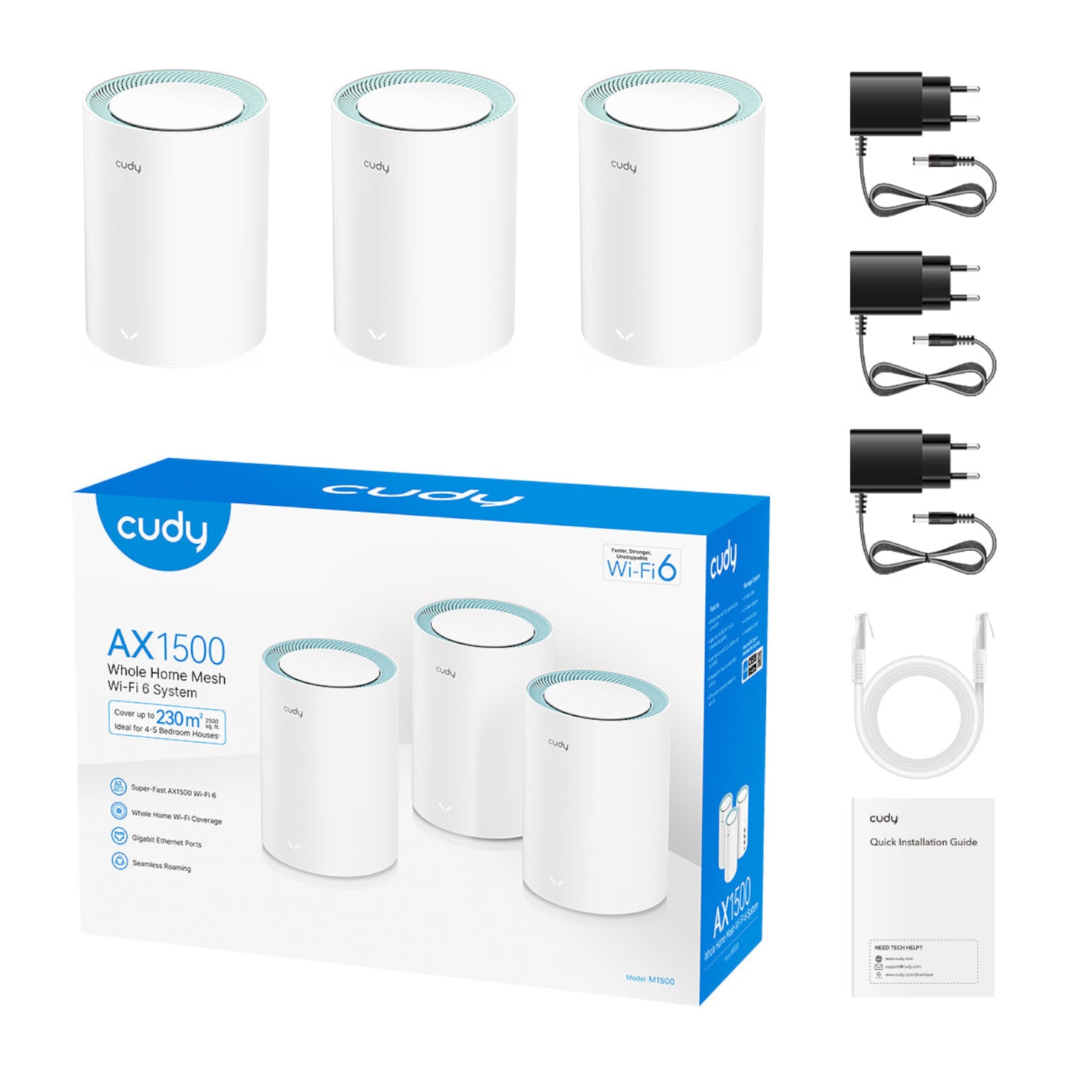 Image 2 for Cudy AX1500 Gigabit Mesh Wi-Fi 6 System – 3 Pack