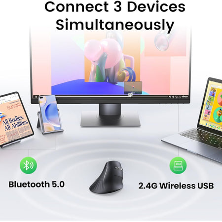 Image 5 for UGREEN Multi-Mode Vertical Mouse Bluetooth and 2.4G Wireless–Black