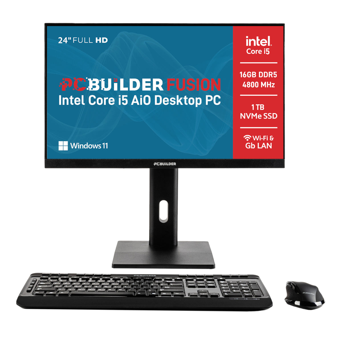 Image 1 for PCBuilder FUSION 24″ Intel Core i5-12400 16GB DDR5 1TB Windows 11 Pro AiO Desktop PC