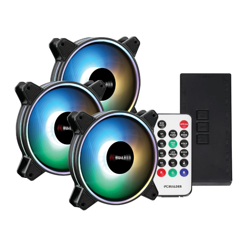 Image 1 for PCBuilder Tempest Chill Fan Kit 3x120MM Dual Glow ARGB Fan + Controller + RF Remote