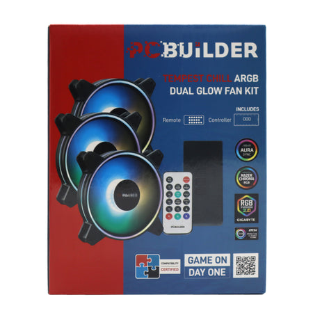 Image 2 for PCBuilder Tempest Chill Fan Kit 3x120MM Dual Glow ARGB Fan + Controller + RF Remote